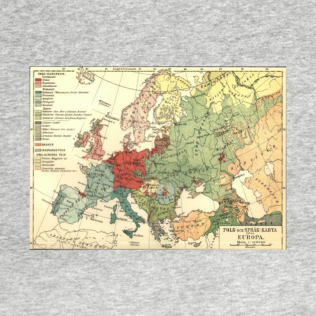 Vintage Linguistic Map of Europe (1907) by Bravuramedia